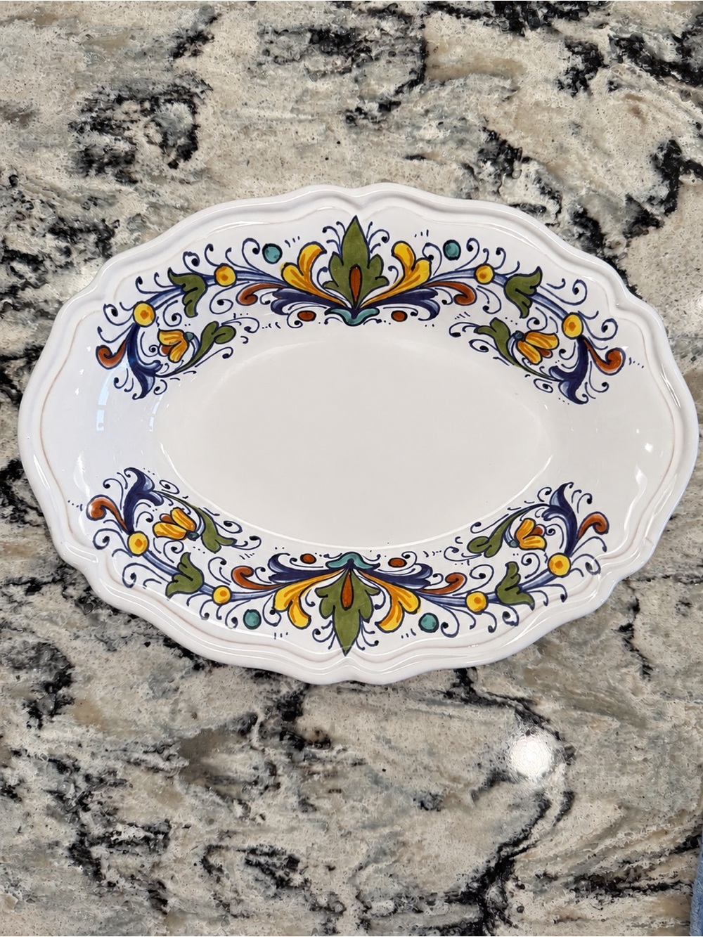 NOVA DERUTA Hand Painted Floral Ceramic Serving Bowl Scalloped 10” Made in Italy